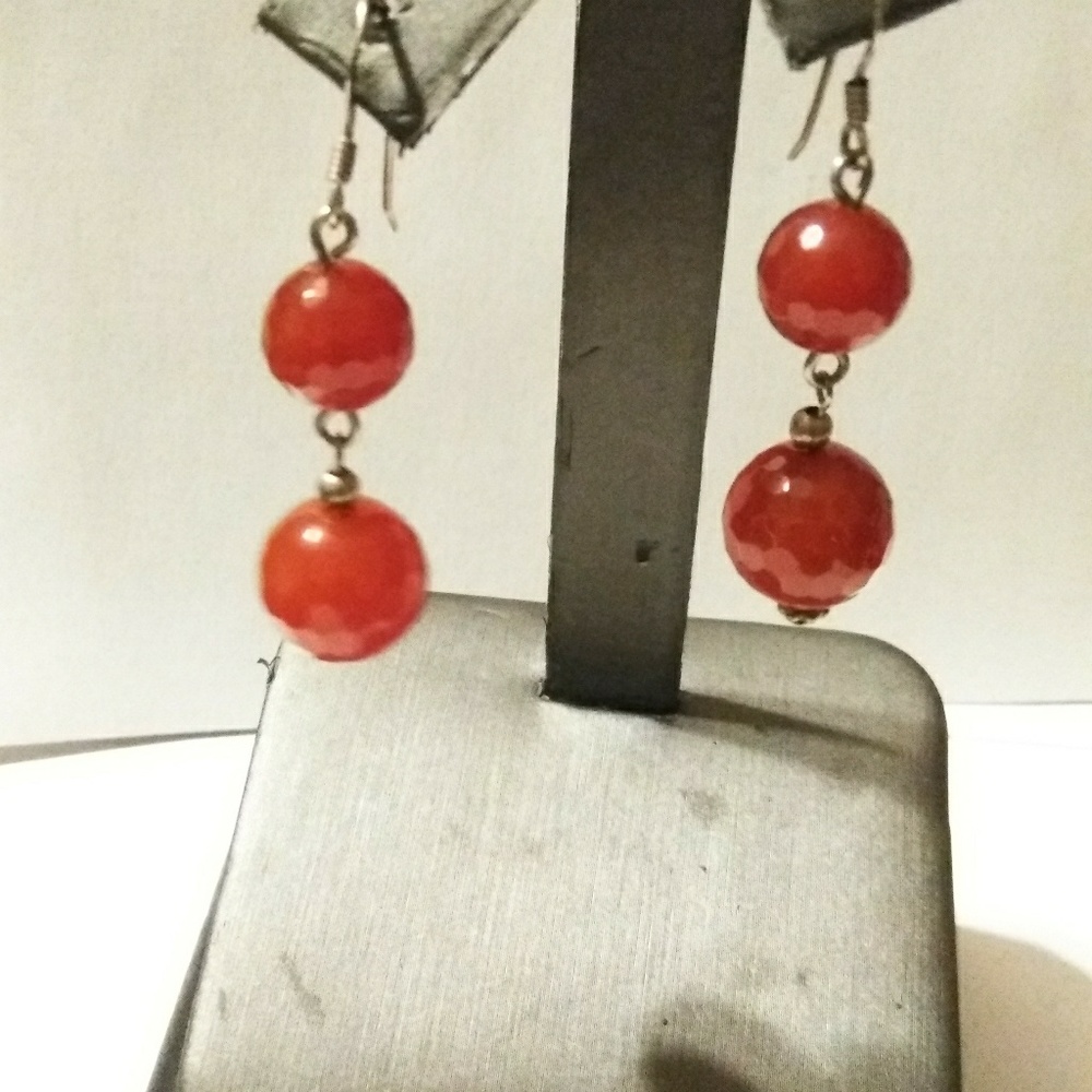 Red jadeite and 925 silver earrings